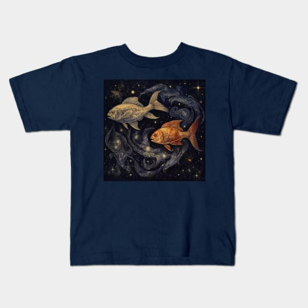 Zodiac Pisces Kids T-Shirt by CatCoconut-Art